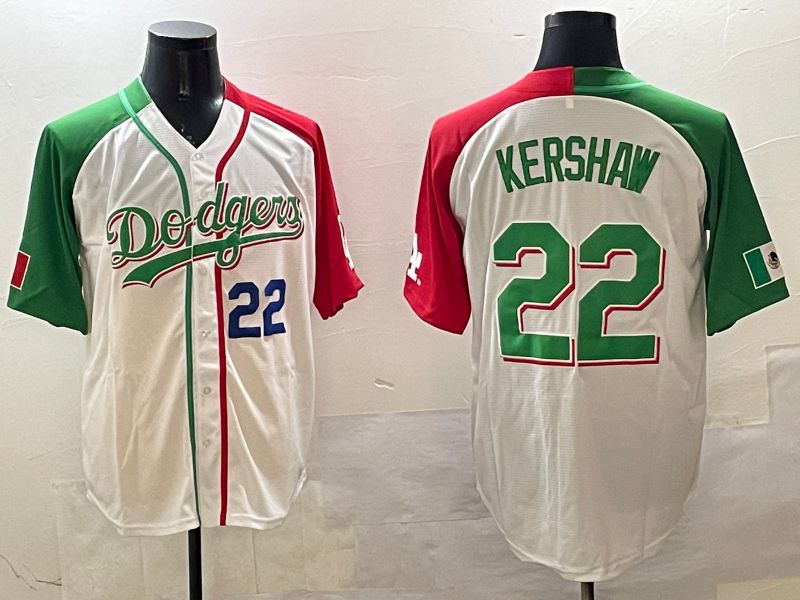 Men Los Angeles Dodgers 22 Kershaw White Green Game 2025 Nike MLB Jersey style 8